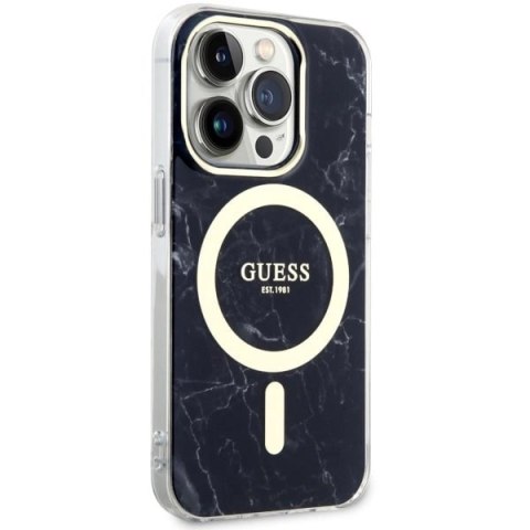 Etui Guess Marble MagSafe na iPhone 14 Pro - czarne