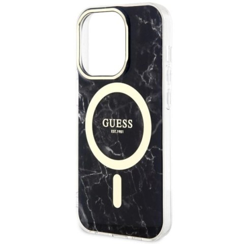 Etui Guess Marble MagSafe na iPhone 14 Pro - czarne