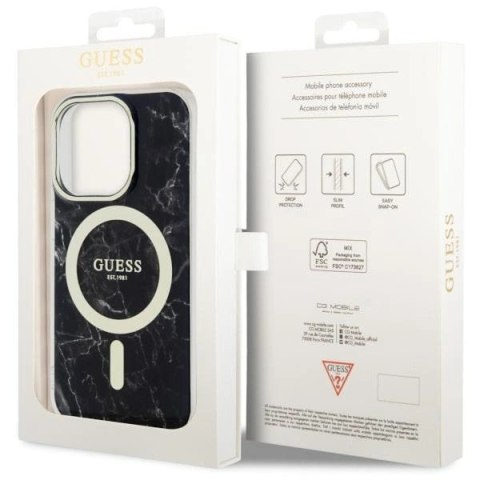 Etui Guess Marble MagSafe na iPhone 14 Pro - czarne