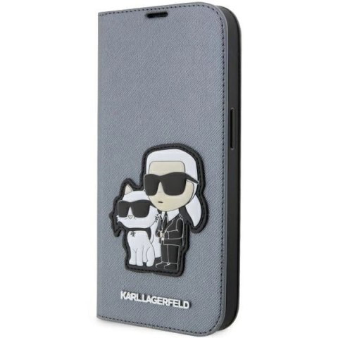 Etui Karl Lagerfeld Saffiano Karl&Choupette na iPhone 14 Pro Max - srebrne Etui Karl Lagerfeld Saffiano Karl&Choupette na iPhone 14 Pro Max - srebrne