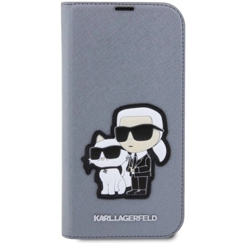 Etui Karl Lagerfeld Saffiano Karl&Choupette na iPhone 14 Pro Max - srebrne Etui Karl Lagerfeld Saffiano Karl&Choupette na iPhone 14 Pro Max - srebrne