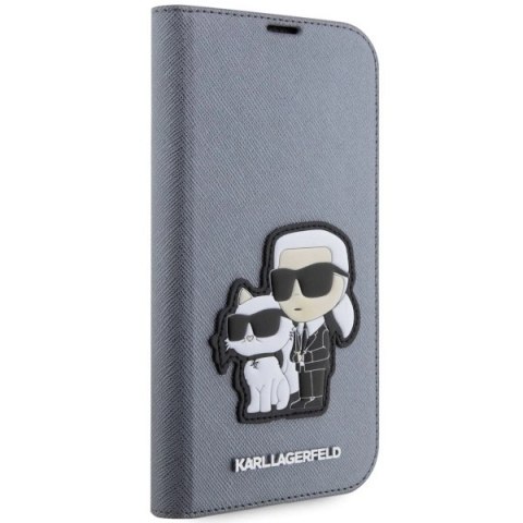 Etui Karl Lagerfeld Saffiano Karl&Choupette na iPhone 14 Pro Max - srebrne Etui Karl Lagerfeld Saffiano Karl&Choupette na iPhone 14 Pro Max - srebrne
