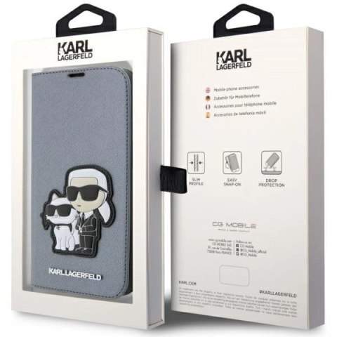 Etui Karl Lagerfeld Saffiano Karl&Choupette na iPhone 14 Pro Max - srebrne Etui Karl Lagerfeld Saffiano Karl&Choupette na iPhone 14 Pro Max - srebrne
