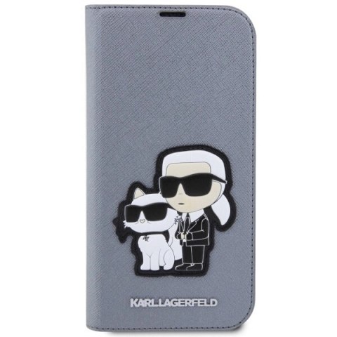 Etui Karl Lagerfeld Saffiano Karl&Choupette na iPhone 14 Pro - srebrne