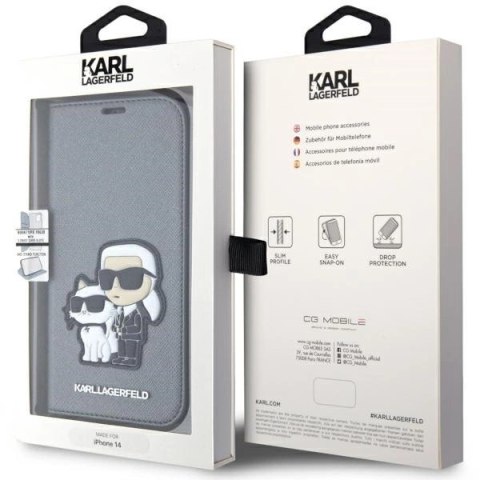 Etui Karl Lagerfeld Saffiano Karl&Choupette na iPhone 14 - srebrne