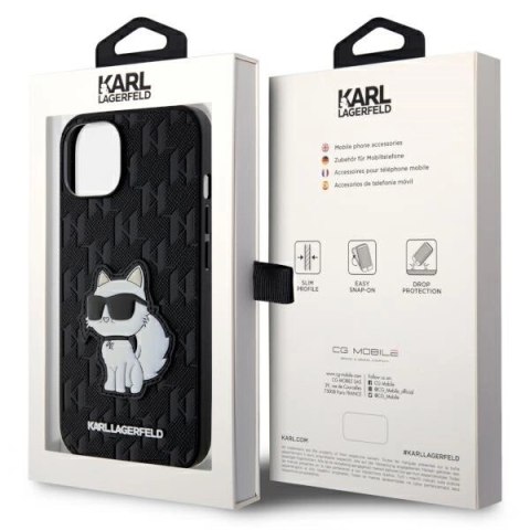 Etui Karl Lagerfeld Saffiano Monogram Choupette na iPhone 14 Plus - czarne Etui Karl Lagerfeld Saffiano Monogram Choupette na iPhone 14 Plus - czarne