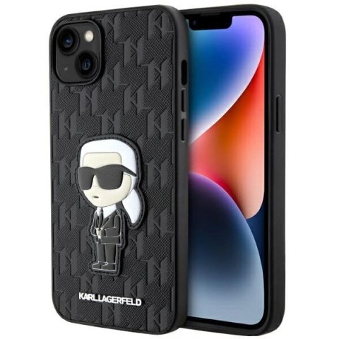 Etui Karl Lagerfeld Saffiano Monogram Ikonik na iPhone 14 Plus - czarne Etui Karl Lagerfeld Saffiano Monogram Ikonik na iPhone 14 Plus - czarne