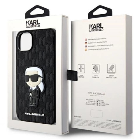 Etui Karl Lagerfeld Saffiano Monogram Ikonik na iPhone 14 Plus - czarne Etui Karl Lagerfeld Saffiano Monogram Ikonik na iPhone 14 Plus - czarne