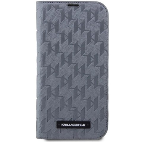 Etui Karl Lagerfeld Saffiano Monogram na iPhone 14 Pro Max - srebrne Etui Karl Lagerfeld Saffiano Monogram na iPhone 14 Pro Max - srebrne