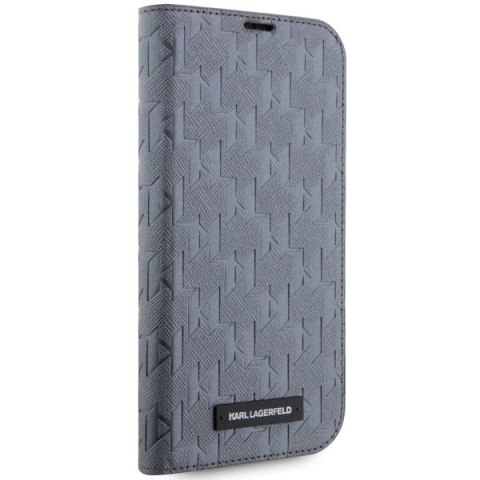 Etui Karl Lagerfeld Saffiano Monogram na iPhone 14 Pro Max - srebrne Etui Karl Lagerfeld Saffiano Monogram na iPhone 14 Pro Max - srebrne