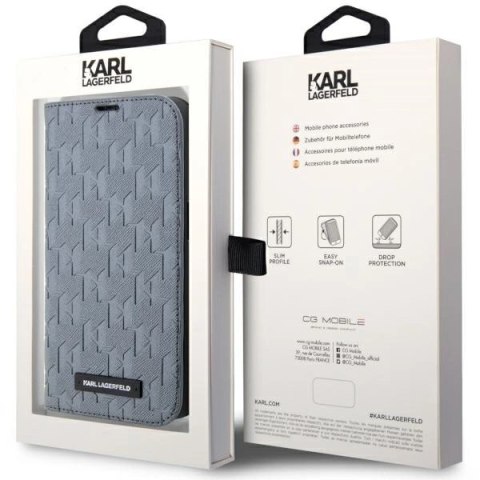 Etui Karl Lagerfeld Saffiano Monogram na iPhone 14 Pro Max - srebrne Etui Karl Lagerfeld Saffiano Monogram na iPhone 14 Pro Max - srebrne
