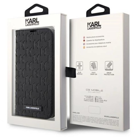 Etui Karl Lagerfeld Saffiano Monogram na iPhone 14 Pro - czarne Etui Karl Lagerfeld Saffiano Monogram na iPhone 14 Pro - czarne
