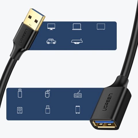 Ugreen kabel przewód przedłużacz przejściówka USB 3.0 (żeński) - USB 3.0 (męski) 1m czarny (10368) Ugreen kabel przewód przedłużacz przejściówka USB 3.0 (żeński) - USB 3.0 (męski) 1m czarny (10368)