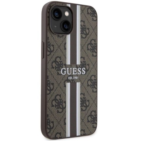 Etui Guess 4G Printed Stripes MagSafe na iPhone 14 Plus - brązowe