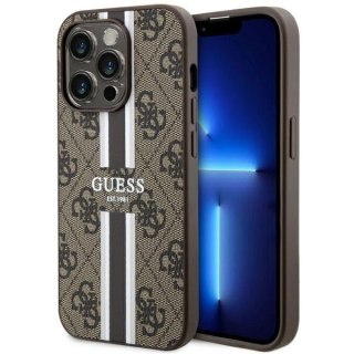 Etui Guess 4G Printed Stripes MagSafe na iPhone 14 Pro Max - brązowe