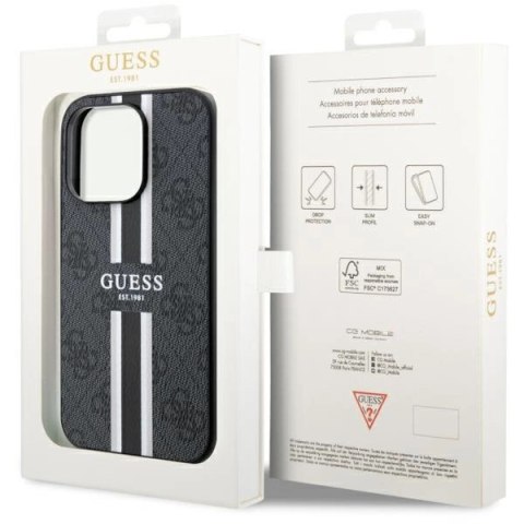 Etui Guess 4G Printed Stripes MagSafe na iPhone 14 Pro Max - czarne