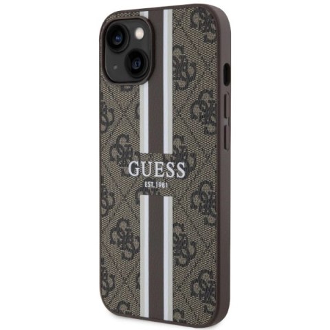 Etui Guess 4G Printed Stripes MagSafe na iPhone 14 - brązowe