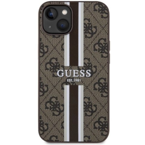 Etui Guess 4G Printed Stripes MagSafe na iPhone 14 - brązowe