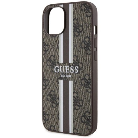 Etui Guess 4G Printed Stripes MagSafe na iPhone 14 - brązowe