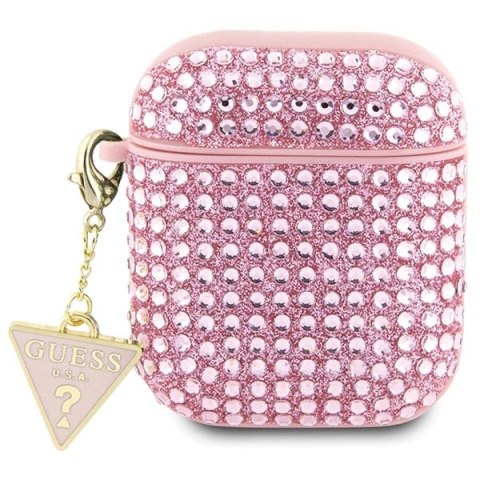 Etui Guess Rhinestone Triangle Charm na AirPods 1/2 - różowe