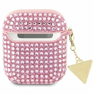 Etui Guess Rhinestone Triangle Charm na AirPods 1/2 - różowe