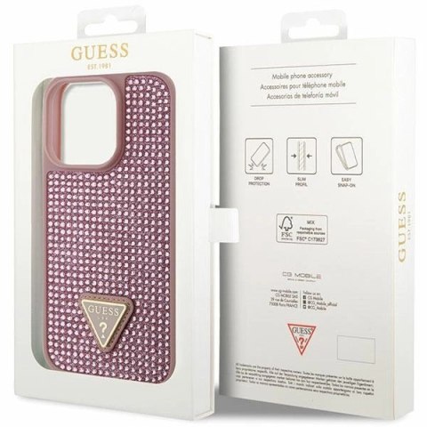 Etui Guess Rhinestone Triangle na iPhone 14 Pro - różowe