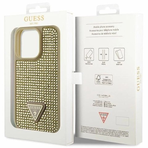 Etui Guess Rhinestone Triangle na iPhone 14 Pro - złote