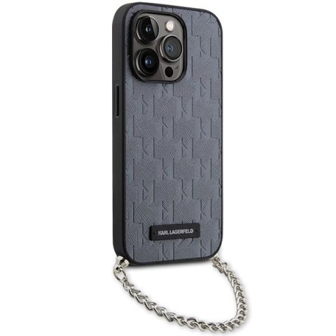 Etui Karl Lagerfeld Saffiano Monogram Chain na iPhone 14 Pro Max - srebrne Etui Karl Lagerfeld Saffiano Monogram Chain na iPhone 14 Pro Max - srebrne