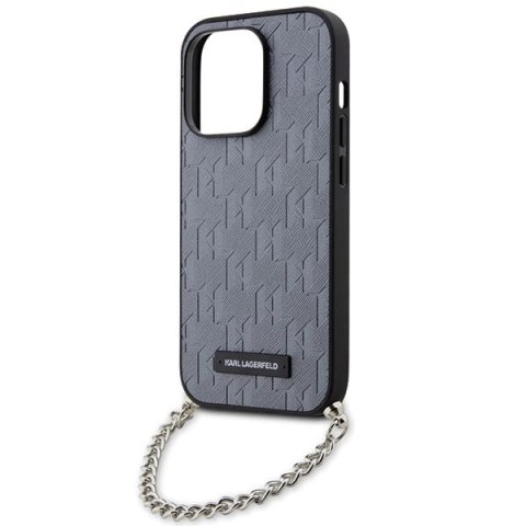 Etui Karl Lagerfeld Saffiano Monogram Chain na iPhone 14 Pro Max - srebrne Etui Karl Lagerfeld Saffiano Monogram Chain na iPhone 14 Pro Max - srebrne