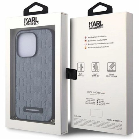 Etui Karl Lagerfeld Saffiano Monogram Chain na iPhone 14 Pro Max - srebrne Etui Karl Lagerfeld Saffiano Monogram Chain na iPhone 14 Pro Max - srebrne
