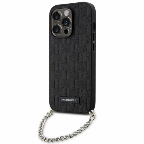 Etui Karl Lagerfeld Saffiano Monogram Chain na iPhone 14 Pro - czarne Etui Karl Lagerfeld Saffiano Monogram Chain na iPhone 14 Pro - czarne