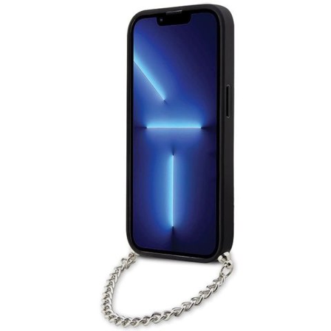Etui Karl Lagerfeld Saffiano Monogram Chain na iPhone 14 Pro - srebrne Etui Karl Lagerfeld Saffiano Monogram Chain na iPhone 14 Pro - srebrne