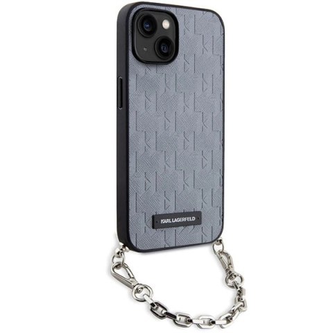 Etui Karl Lagerfeld Saffiano Monogram Chain na iPhone 14 - srebrne