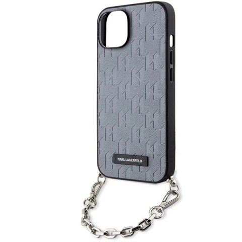 Etui Karl Lagerfeld Saffiano Monogram Chain na iPhone 14 - srebrne