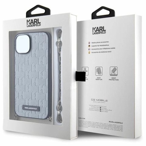 Etui Karl Lagerfeld Saffiano Monogram Chain na iPhone 14 - srebrne