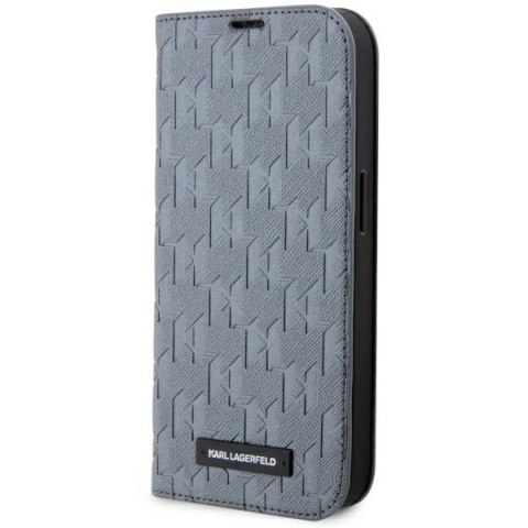 Etui Karl Lagerfeld Saffiano Monogram na iPhone 14 Pro - srebrne Etui Karl Lagerfeld Saffiano Monogram na iPhone 14 Pro - srebrne