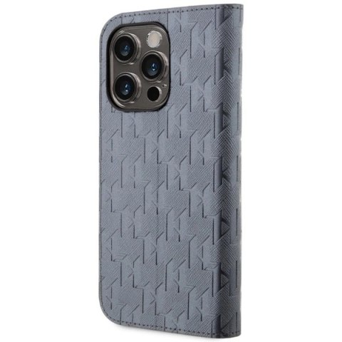 Etui Karl Lagerfeld Saffiano Monogram na iPhone 14 Pro - srebrne Etui Karl Lagerfeld Saffiano Monogram na iPhone 14 Pro - srebrne