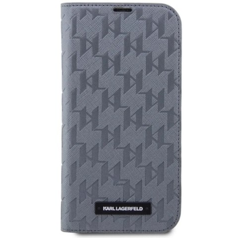 Etui Karl Lagerfeld Saffiano Monogram na iPhone 14 Pro - srebrne Etui Karl Lagerfeld Saffiano Monogram na iPhone 14 Pro - srebrne