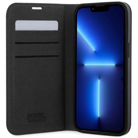 Etui Karl Lagerfeld Saffiano Monogram na iPhone 14 Pro - srebrne Etui Karl Lagerfeld Saffiano Monogram na iPhone 14 Pro - srebrne
