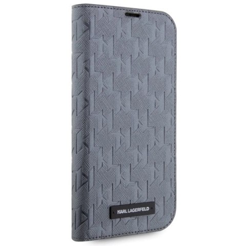 Etui Karl Lagerfeld Saffiano Monogram na iPhone 14 Pro - srebrne Etui Karl Lagerfeld Saffiano Monogram na iPhone 14 Pro - srebrne