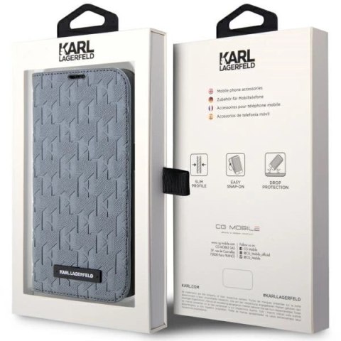 Etui Karl Lagerfeld Saffiano Monogram na iPhone 14 Pro - srebrne Etui Karl Lagerfeld Saffiano Monogram na iPhone 14 Pro - srebrne