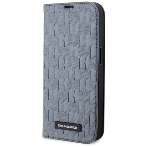 Etui Karl Lagerfeld Saffiano Monogram na iPhone 14 - srebrne Etui Karl Lagerfeld Saffiano Monogram na iPhone 14 - srebrne