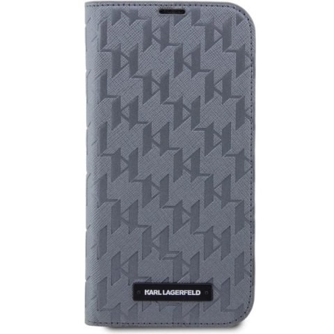 Etui Karl Lagerfeld Saffiano Monogram na iPhone 14 - srebrne Etui Karl Lagerfeld Saffiano Monogram na iPhone 14 - srebrne