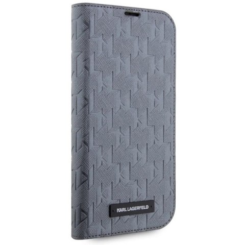 Etui Karl Lagerfeld Saffiano Monogram na iPhone 14 - srebrne Etui Karl Lagerfeld Saffiano Monogram na iPhone 14 - srebrne