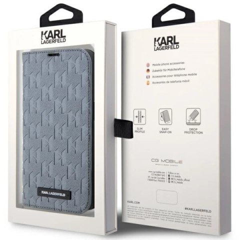 Etui Karl Lagerfeld Saffiano Monogram na iPhone 14 - srebrne Etui Karl Lagerfeld Saffiano Monogram na iPhone 14 - srebrne