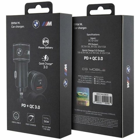 Ładowarka samochodowa BMW M Edition PD QC 3.0 20W Fast Charge - czarne Ładowarka samochodowa BMW M Edition PD QC 3.0 20W Fast Charge - czarne