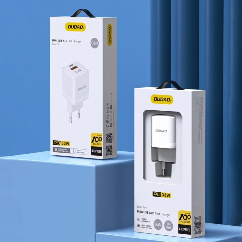 Ładowarka sieciowa GaN 33W PPS USB C/USB Dudao A13Pro - biała Ładowarka sieciowa GaN 33W PPS USB C/USB Dudao A13Pro - biała
