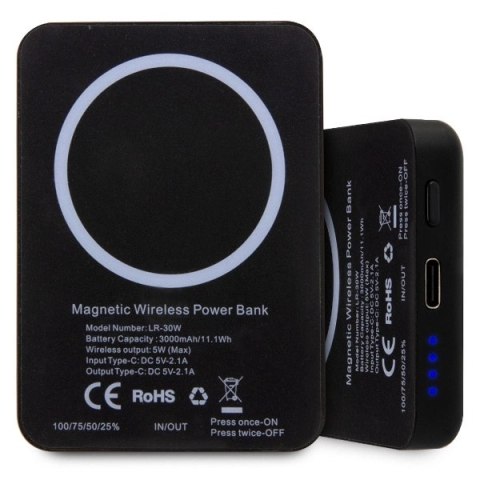 Powerbank indukcyjny Karl Lagerfeld Ikonik MagSafe 5W 3000mAh - czarne Powerbank indukcyjny Karl Lagerfeld Ikonik MagSafe 5W 3000mAh - czarne
