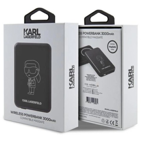 Powerbank indukcyjny Karl Lagerfeld Ikonik MagSafe 5W 3000mAh - czarne Powerbank indukcyjny Karl Lagerfeld Ikonik MagSafe 5W 3000mAh - czarne
