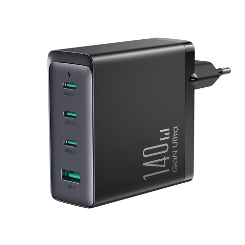 Szybka ładowarka sieciowa GaN 140W 3 x USB-C / USB-A Joyroom JR-TCG05EU - czarna + kabel USB-C - USB-C 240W 1.2m Szybka ładowarka sieciowa GaN 140W 3 x USB-C / USB-A Joyroom JR-TCG05EU - czarna + kabel USB-C - USB-C 240W 1.2m